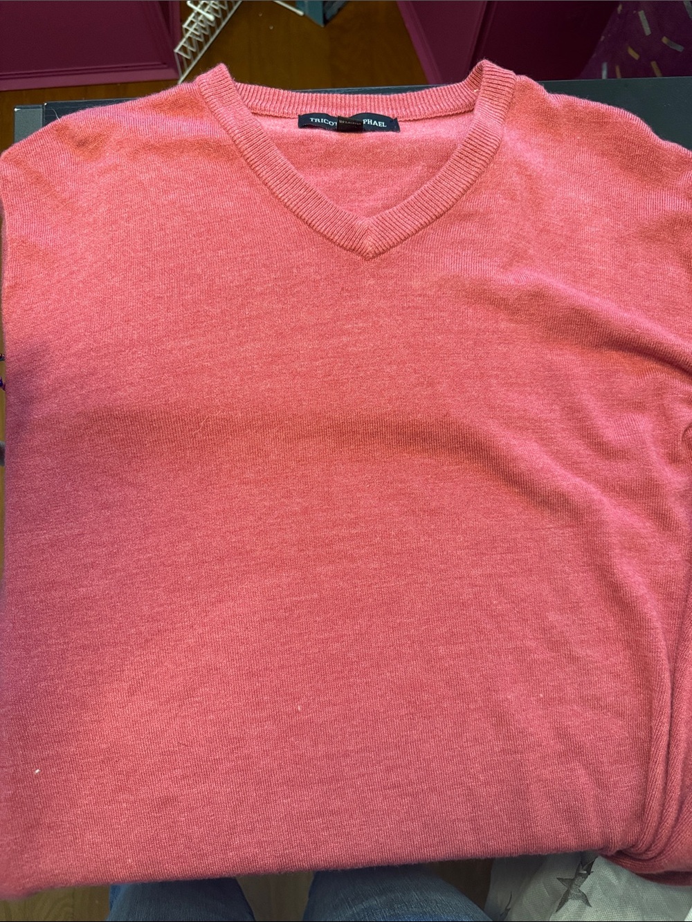 Theory Men’s V-Neck Sweater in Coral Pink